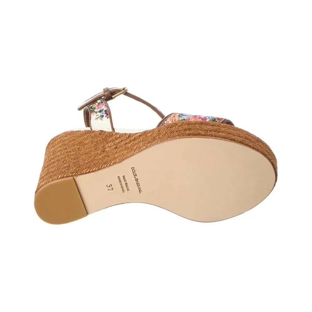 Dolce & Gabbana Majolica Canvas & Leather Wedge Sandal